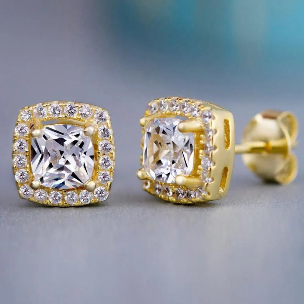 🎁Classical Square Gold Plated Round Zircon Stud EarringsforWomen/ UNVN12436
